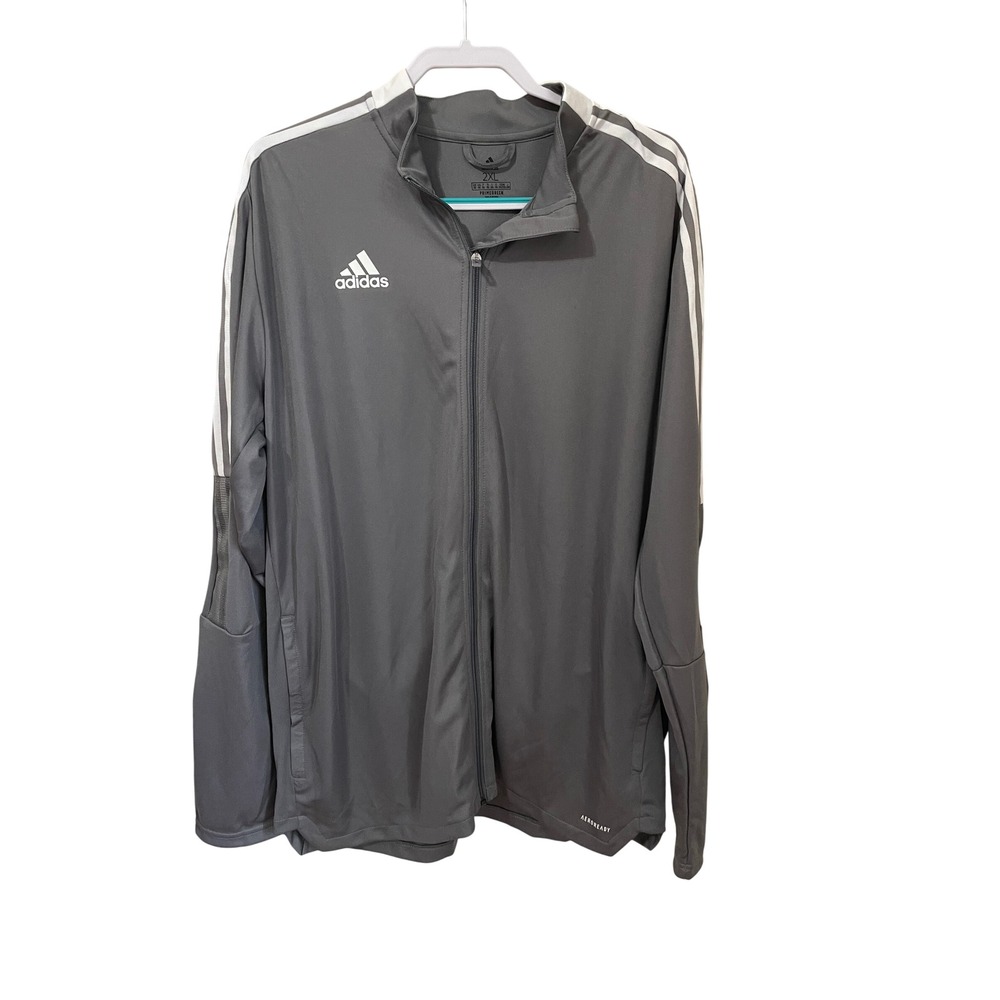 Adidas Mens Tiro 21  Aeroready Track Jacket Grey White 3-Stripe Full Zip 2XL